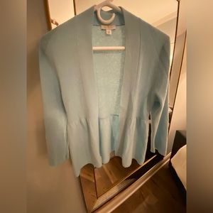 Garnet Hill, S, 100% cashmere sweater cardigan in aquamarine.
